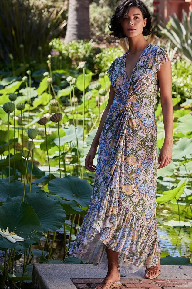 Women MISA Los Angeles Jersey and Mesh AVALINE DRESS Dolce Vita Kaleidoscope