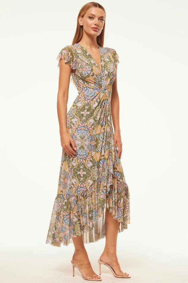 Women MISA Los Angeles Jersey and Mesh AVALINE DRESS Dolce Vita Kaleidoscope