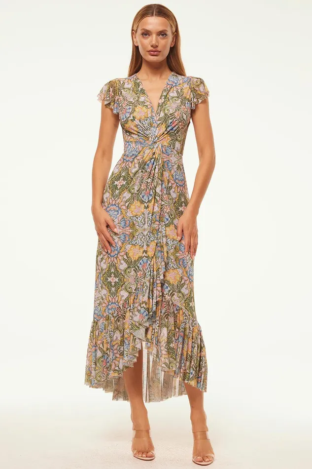 Women MISA Los Angeles Jersey and Mesh AVALINE DRESS Dolce Vita Kaleidoscope