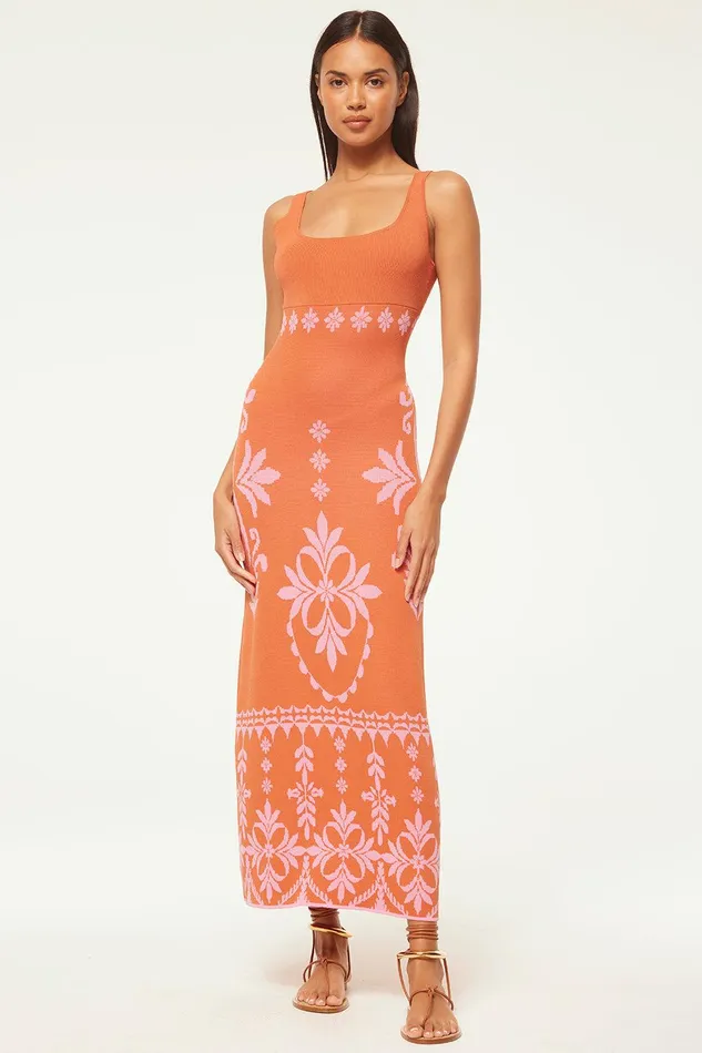 Women MISA Los Angeles Knits KALIL DRESS Brown Flora Santiago