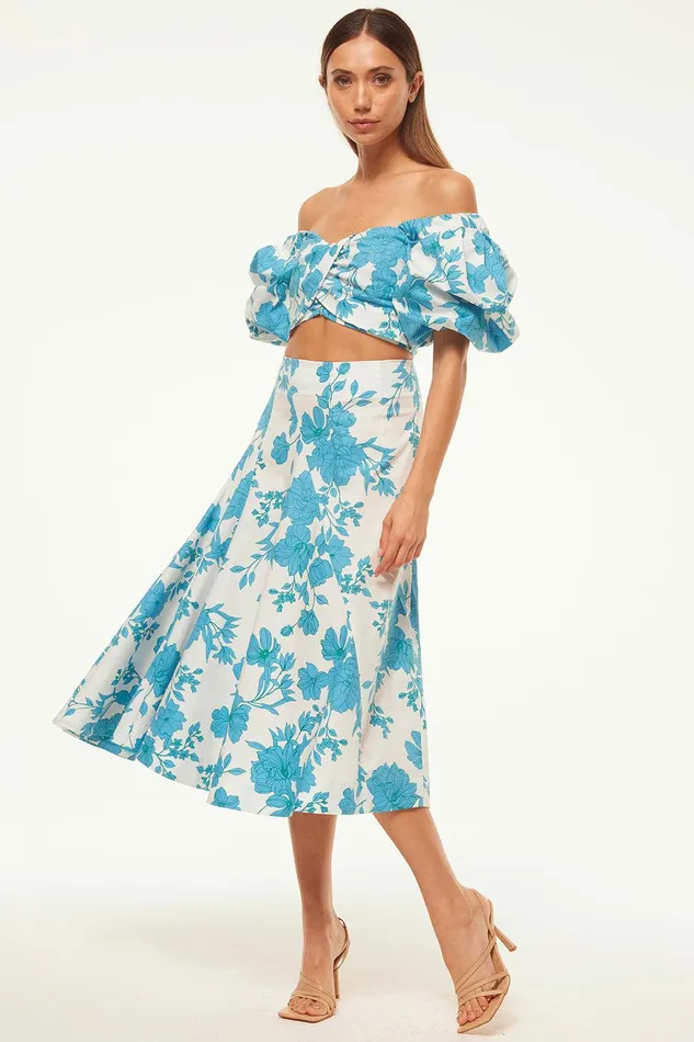 Women MISA Los Angeles Matching Sets RORI TOP Turquoise Flora Poplin