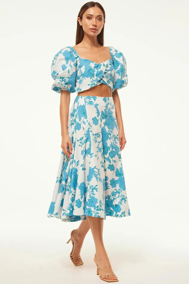 Women MISA Los Angeles Matching Sets RORI TOP Turquoise Flora Poplin