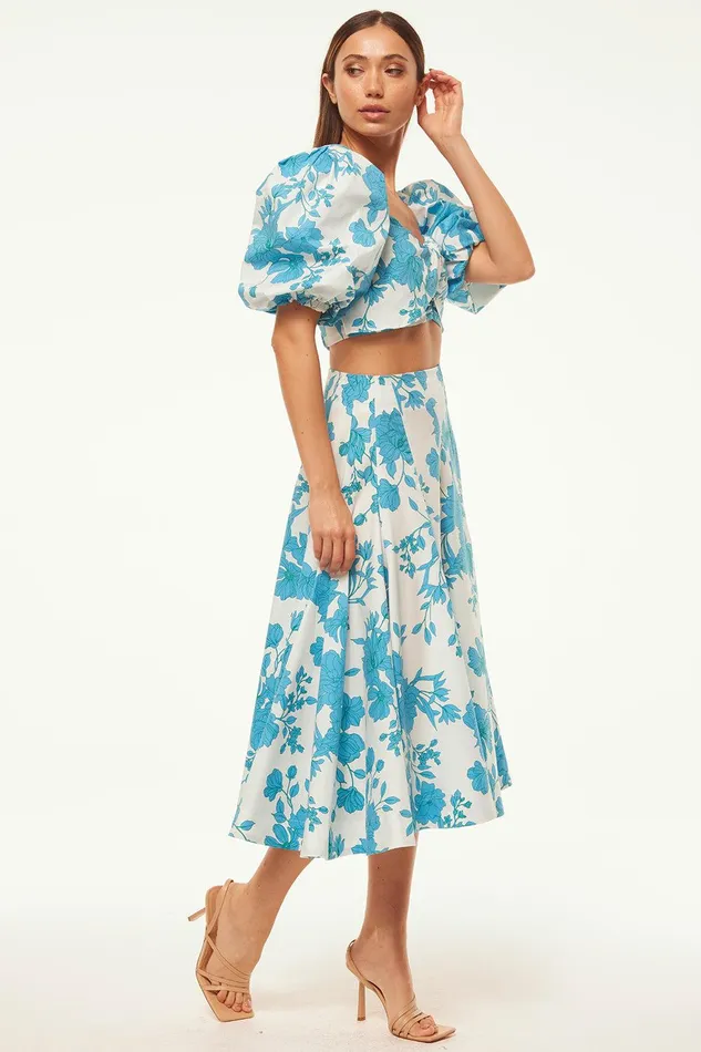 Women MISA Los Angeles Matching Sets RORI TOP Turquoise Flora Poplin