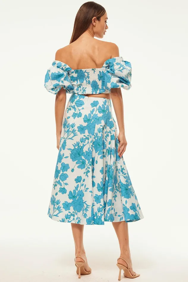 Women MISA Los Angeles Matching Sets RORI TOP Turquoise Flora Poplin