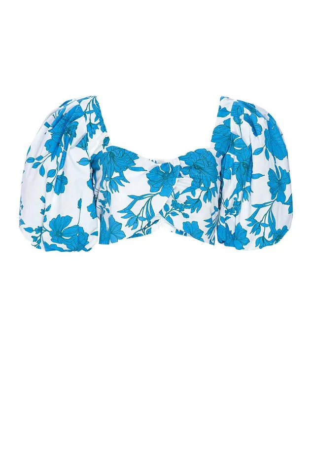 Women MISA Los Angeles Matching Sets RORI TOP Turquoise Flora Poplin