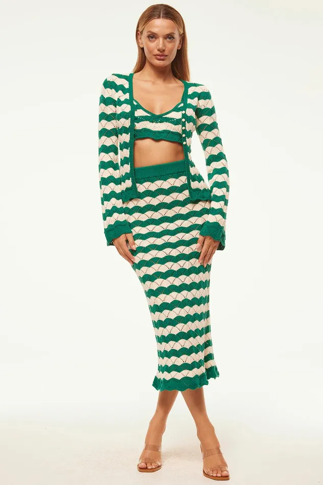 Women MISA Los Angeles Tops NELLY CARDIGAN Emerald Stripe