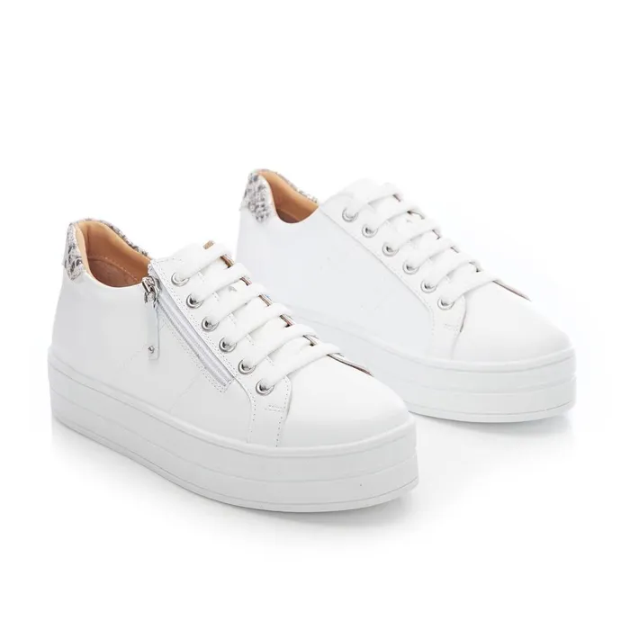 Women Moda In Pelle Chunky Trainers Bsoleful BGlazie White 8211 Snake Leather