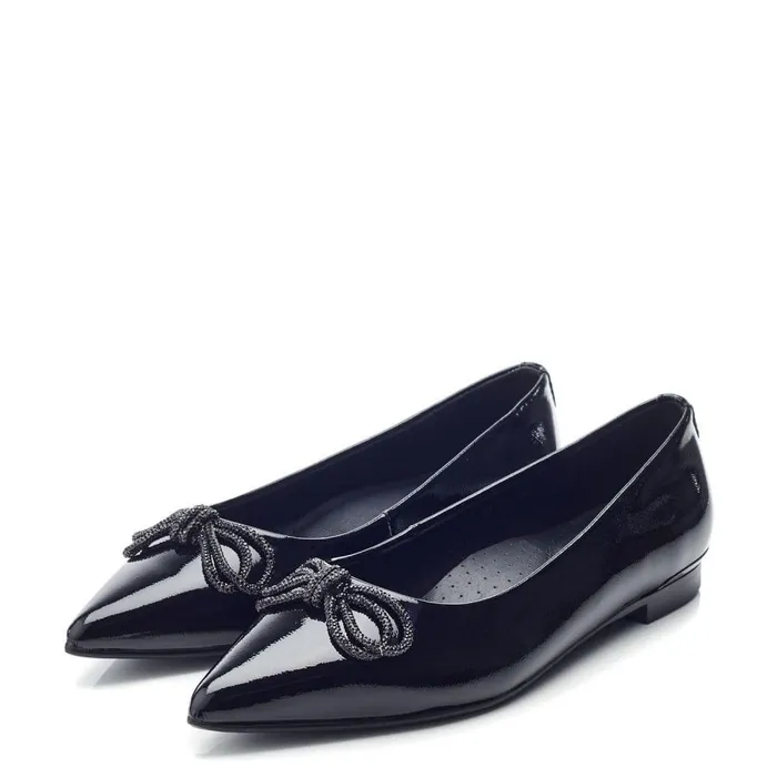 Women Moda In Pelle Flat And Ballerina Shoes Hermionee Black Patent Leather