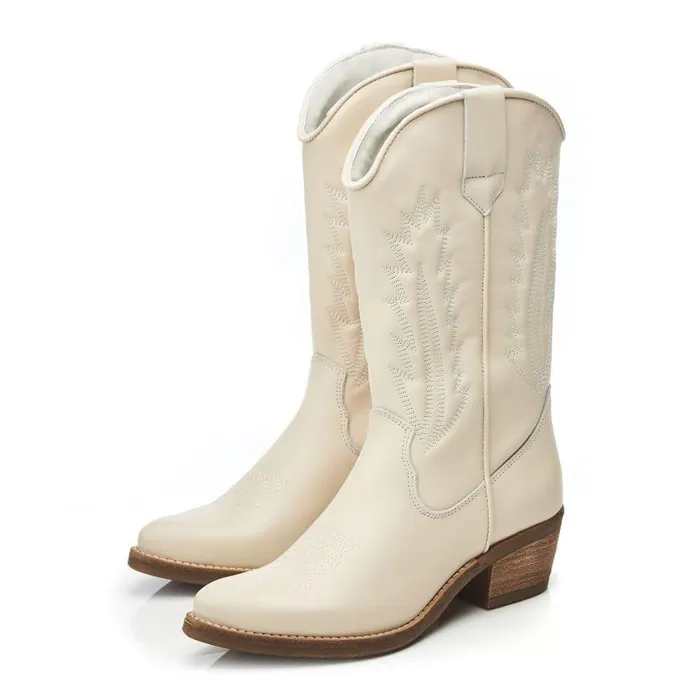 Women Moda In Pelle MidCalf Boots Fanntine Cream Leather Women Moda In Pelle MidCalf Boots Fanntine Cream Leather