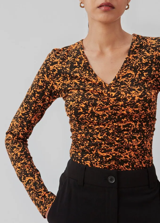 Women Modstrm Tops CurtisMD Print Top Vibrant Orange Splash