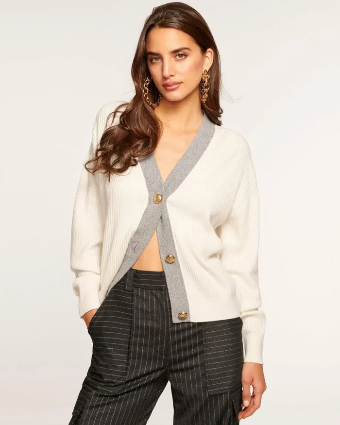Women Nina Colorblock Cardigan Ivory Ramy Brook Tops Women Nina Colorblock Cardigan Ivory Ramy Brook Tops