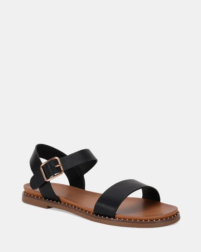 Women NOVO Shoes TRAINOR BLACK Strappy Sandals Flat Sandals