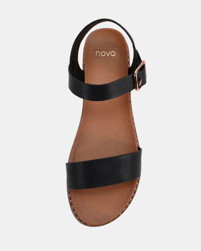 Women NOVO Shoes TRAINOR BLACK Strappy Sandals Flat Sandals