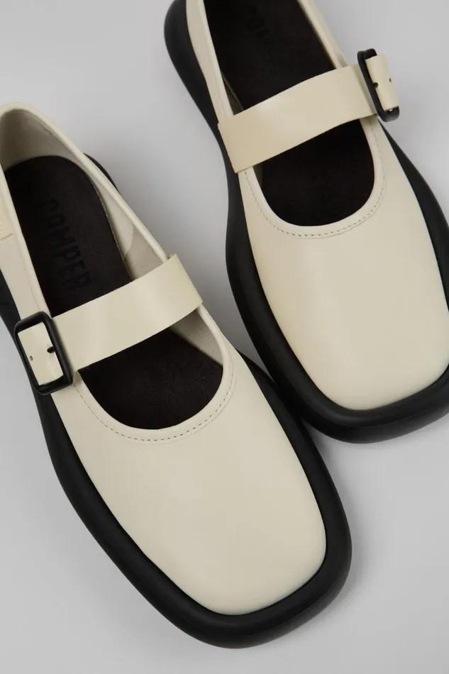 Women Onda White Leather Mary Jane Camper Ballerinas
