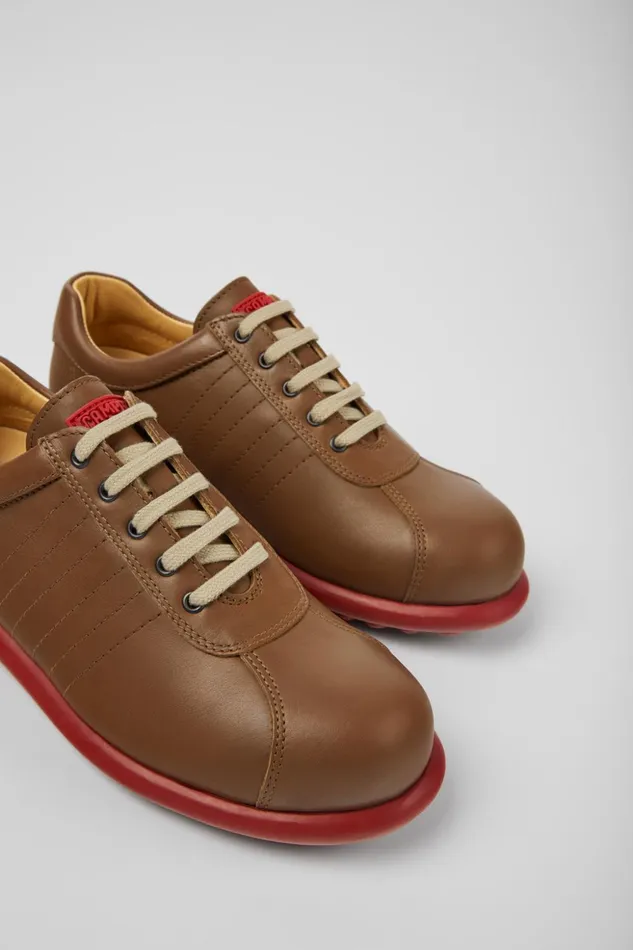 Women Pelotas Brown Leather Shoes Camper Casual Shoes