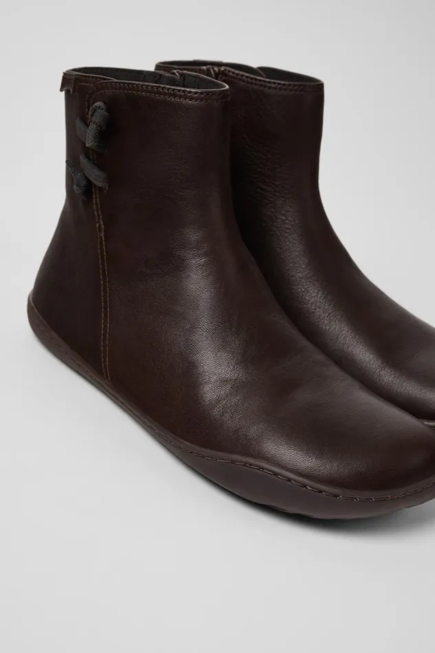 Women Peu Brown Leather Boots Camper Ankle Boots