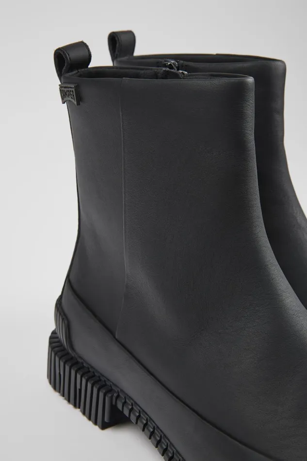 Women Pix Black Leather Boots Camper Ankle Boots