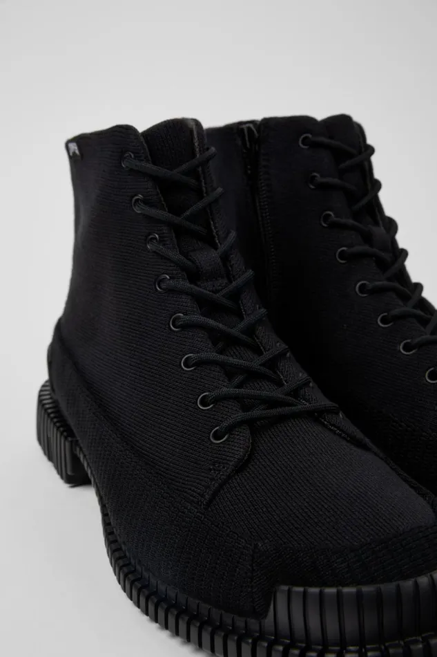 Women Pix TENCEL Black Textile Ankle Boots Camper Ankle Boots
