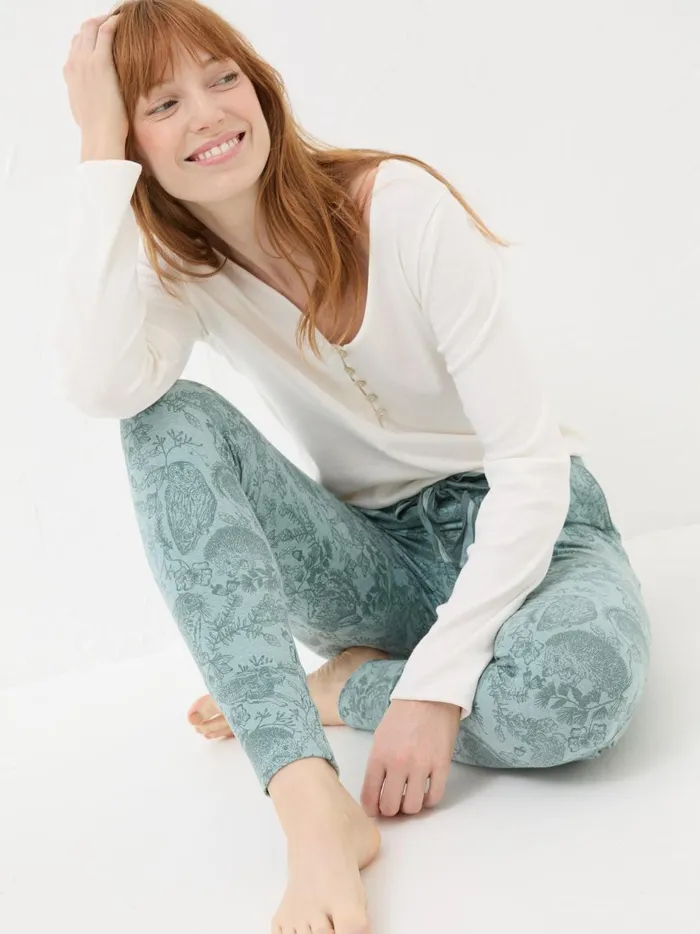 Women Pyjamas and Nightwear Fat Face Ellie Teal Green Woodland Leggings Women Pyjamas and Nightwear Fat Face Ellie Teal Green Woodland Leggings