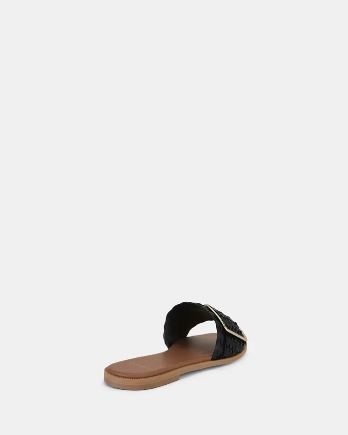 Women RENE BLACK PLAIT Flat Sandals NOVO Shoes