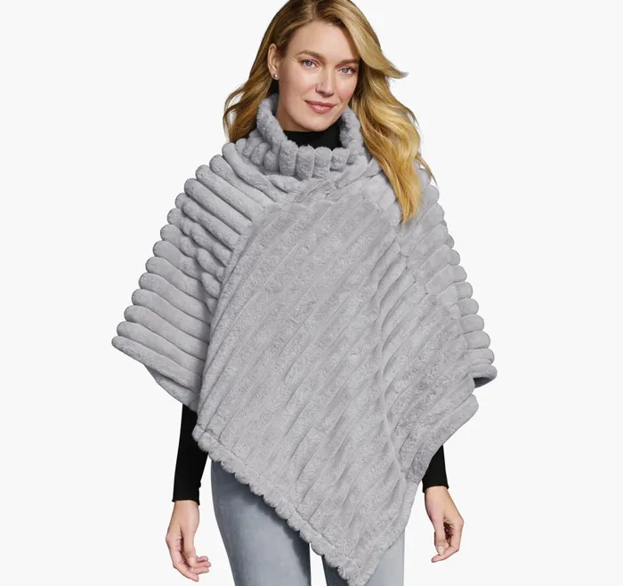 Women Reversible FauxFur Poncho Graygray Heather JohnstonandMurphy Shirts Sweaters and Blazers Women Reversible FauxFur Poncho Graygray Heather JohnstonandMurphy Shirts Sweaters and Blazers