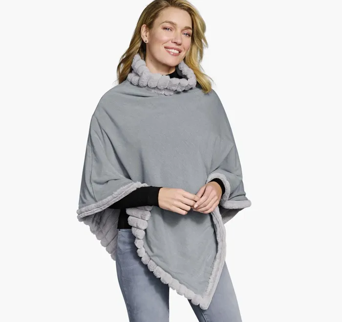 Women Reversible FauxFur Poncho Graygray Heather JohnstonandMurphy Shirts Sweaters and Blazers Women Reversible FauxFur Poncho Graygray Heather JohnstonandMurphy Shirts Sweaters and Blazers