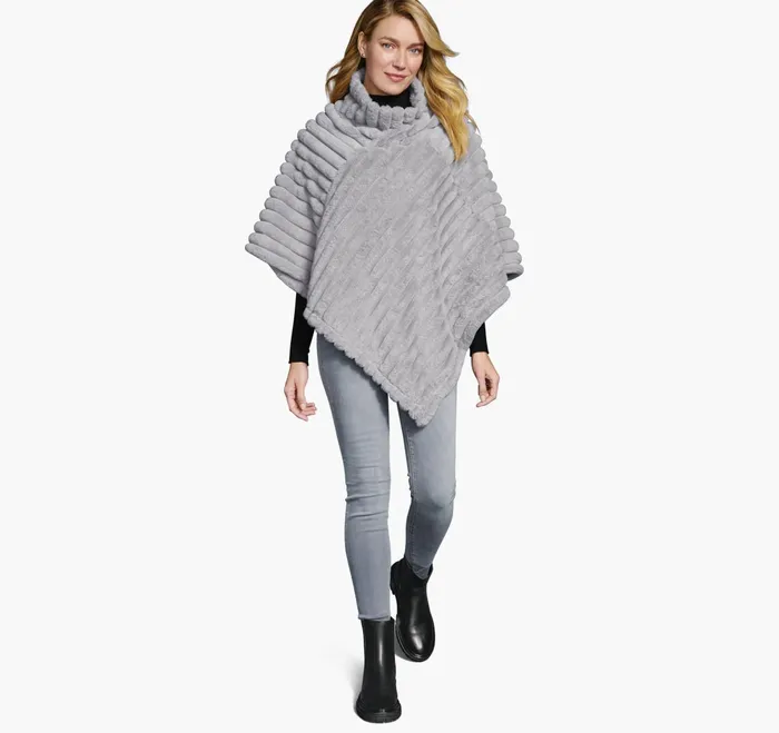 Women Reversible FauxFur Poncho Graygray Heather JohnstonandMurphy Shirts Sweaters and Blazers Women Reversible FauxFur Poncho Graygray Heather JohnstonandMurphy Shirts Sweaters and Blazers