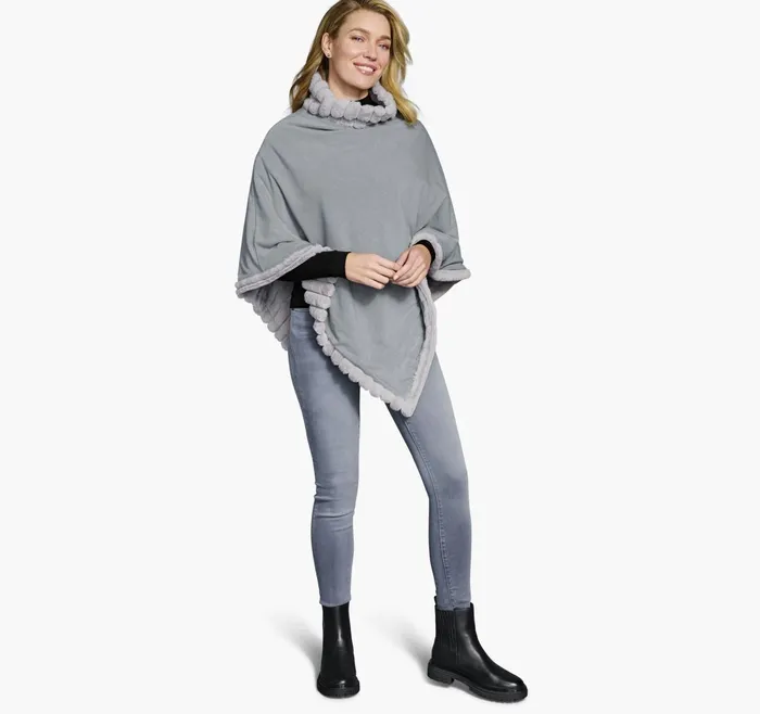 Women Reversible FauxFur Poncho Graygray Heather JohnstonandMurphy Shirts Sweaters and Blazers Women Reversible FauxFur Poncho Graygray Heather JohnstonandMurphy Shirts Sweaters and Blazers