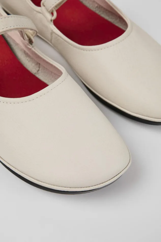 Women Right White Leather Shoes Camper Ballerinas