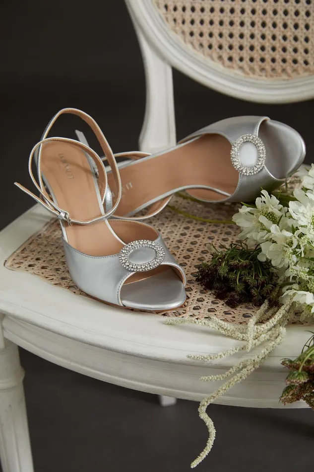Women Sandals LKBennett Belle Silver Leather Wedding Shoes Silver