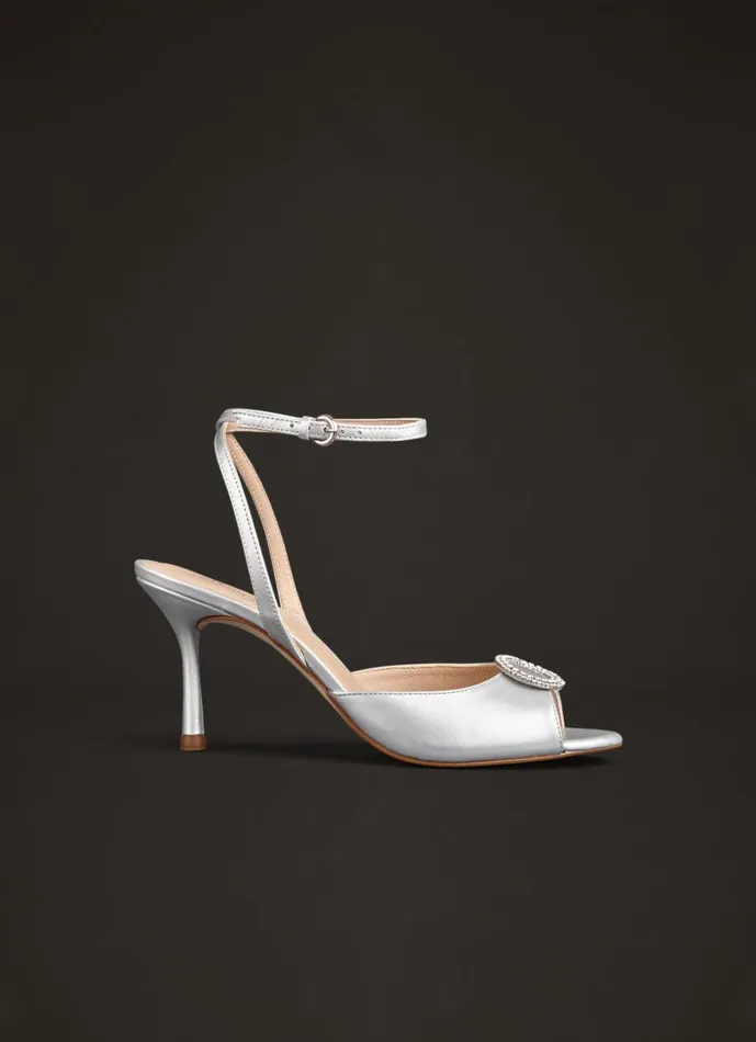 Women Sandals LKBennett Belle Silver Leather Wedding Shoes Silver Women Sandals LKBennett Belle Silver Leather Wedding Shoes Silver