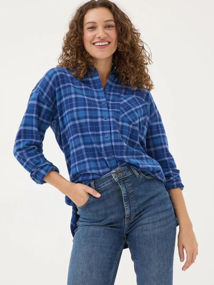 Women Shirts and Blouses Fat Face Blue 100 Cotton Carolin Check Shirt