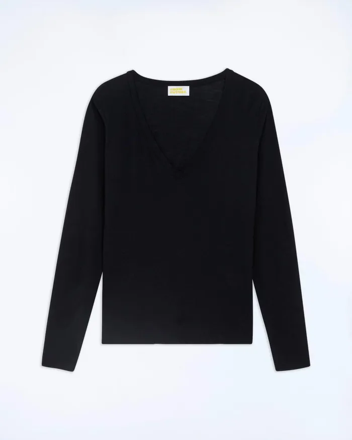 Women Shirts TShirts and Tops From Future Long Sleeve VNeck TShirt Black