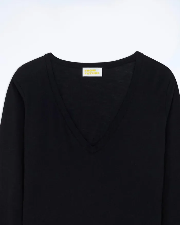 Women Shirts TShirts and Tops From Future Long Sleeve VNeck TShirt Black