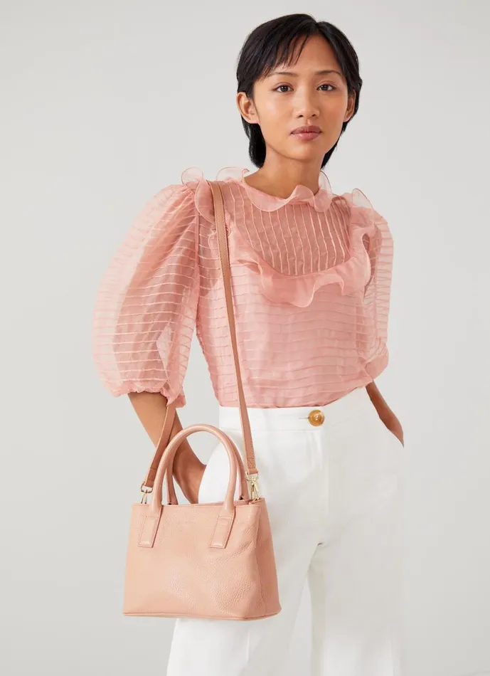 Women Shoulder Bags LKBennett Lilith Pink Grainy Leather Mini Tote Bag