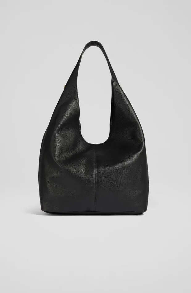 Women Shoulder Bags LKBennett Soula Black Leather Slouchy Shoulder Bag