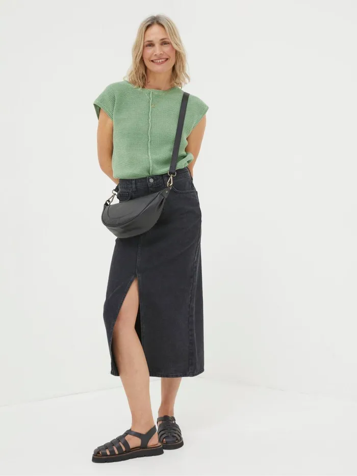 Women Skirts Fat Face Ava Black Denim Midi Skirt