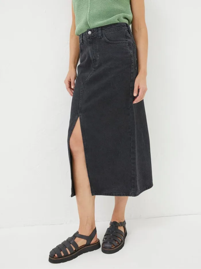 Women Skirts Fat Face Ava Black Denim Midi Skirt