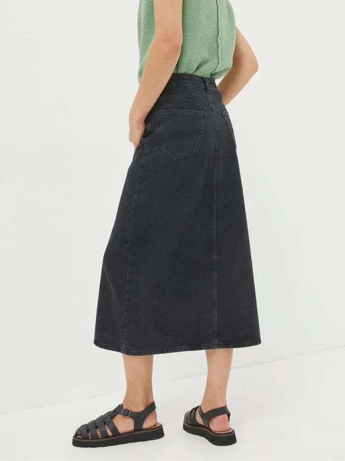 Women Skirts Fat Face Ava Black Denim Midi Skirt