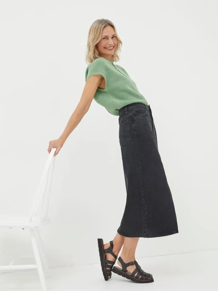 Women Skirts Fat Face Ava Black Denim Midi Skirt