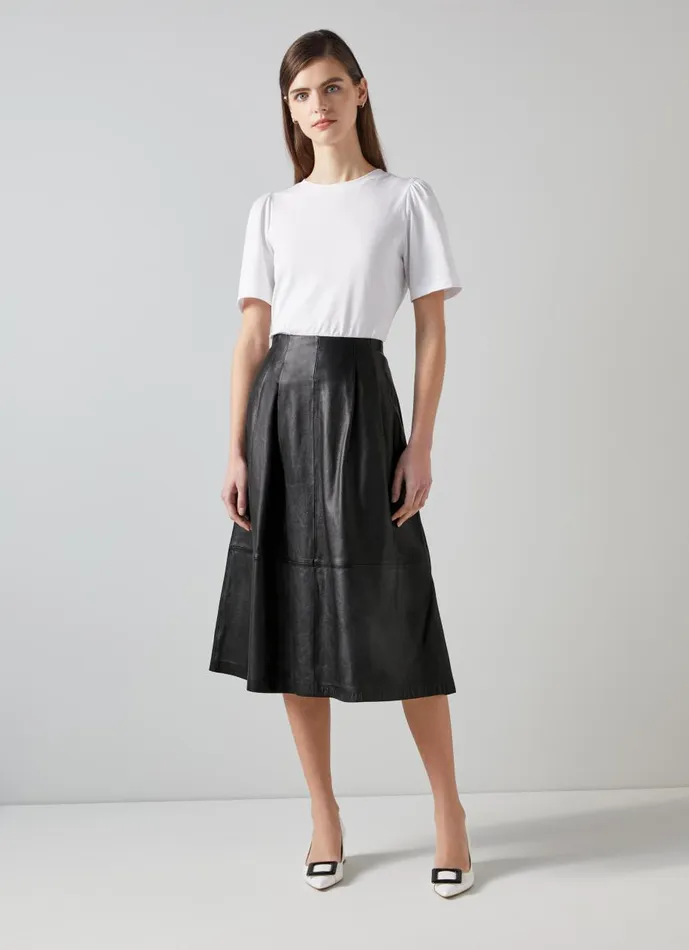 Women Skirts LKBennett Farrow Black Leather ALine Skirt Black Women Skirts LKBennett Farrow Black Leather ALine Skirt Black