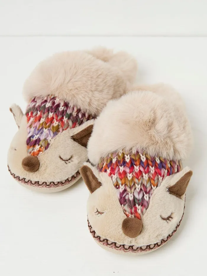Women Slippers Fat Face Flora Multi Knitted Fox Fur Slippers Women Slippers Fat Face Flora Multi Knitted Fox Fur Slippers