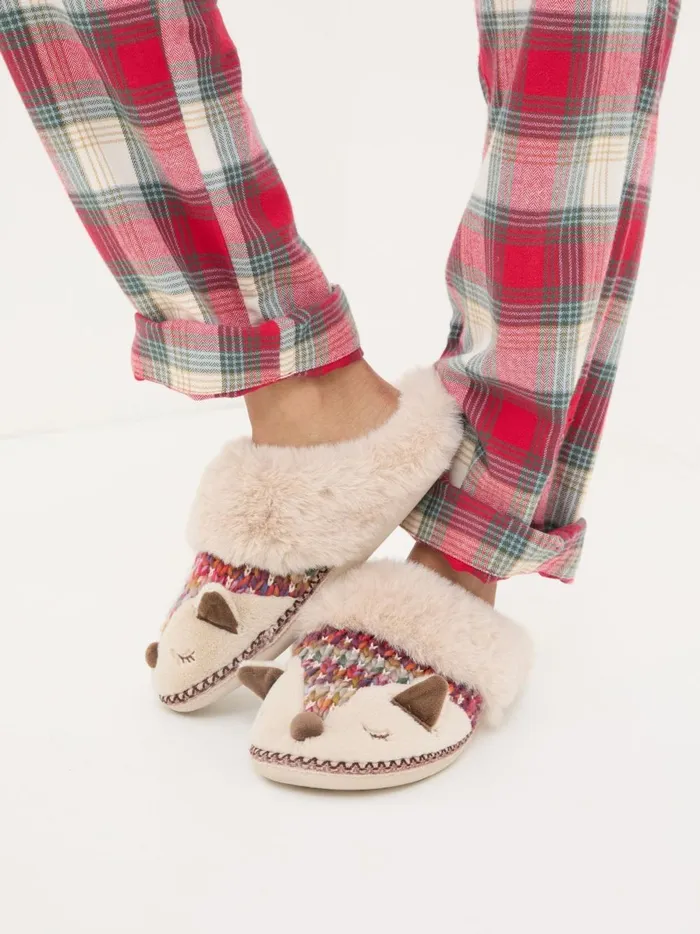 Women Slippers Fat Face Flora Multi Knitted Fox Fur Slippers Women Slippers Fat Face Flora Multi Knitted Fox Fur Slippers