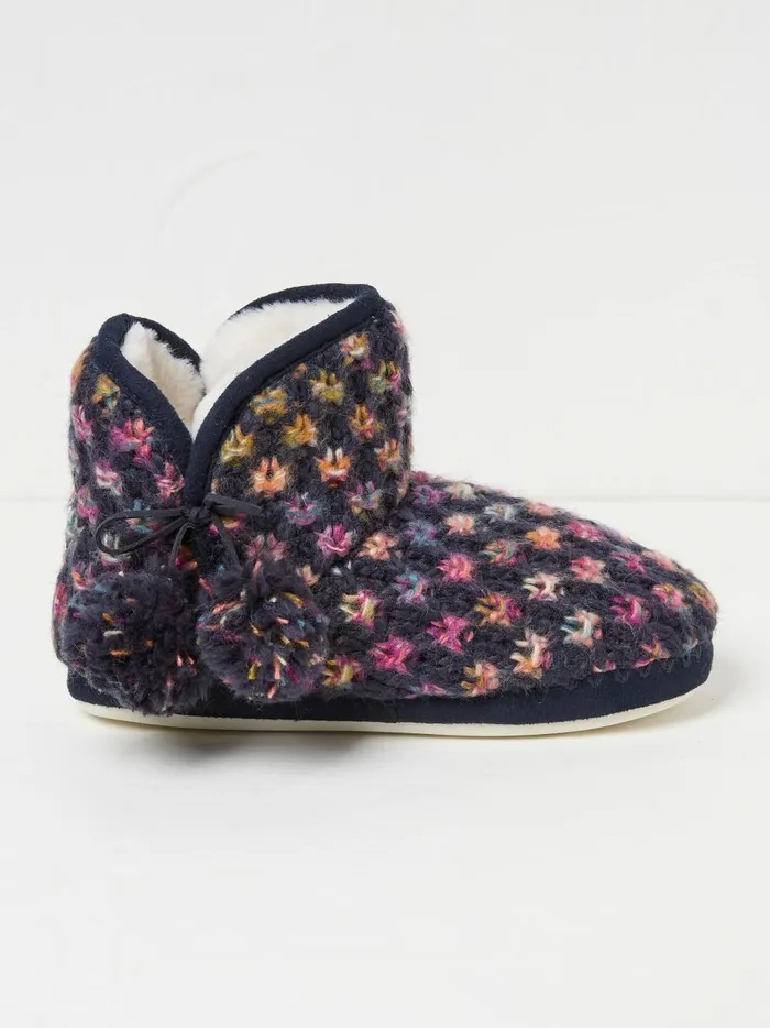 Women Slippers Fat Face Sara Navy Knit Slippers Boots