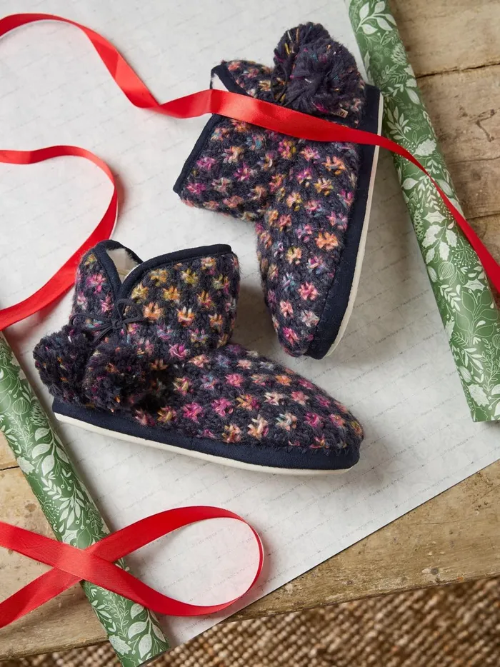 Women Slippers Fat Face Sara Navy Knit Slippers Boots