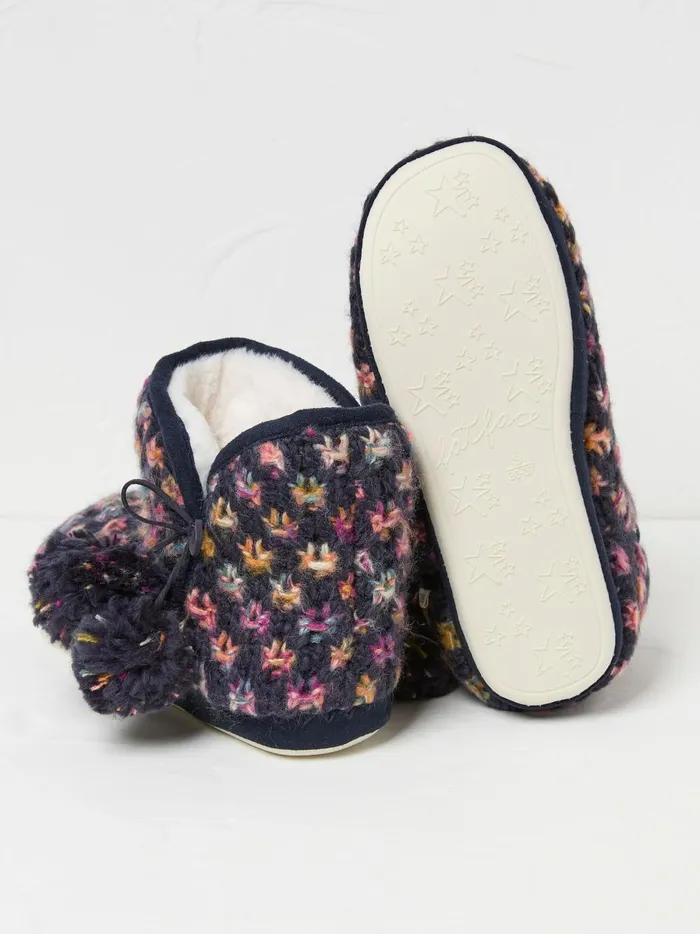 Women Slippers Fat Face Sara Navy Knit Slippers Boots