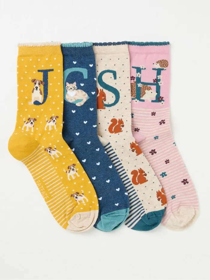 Women Socks and Tights Fat Face Black 1 Pack Alphabet Socks