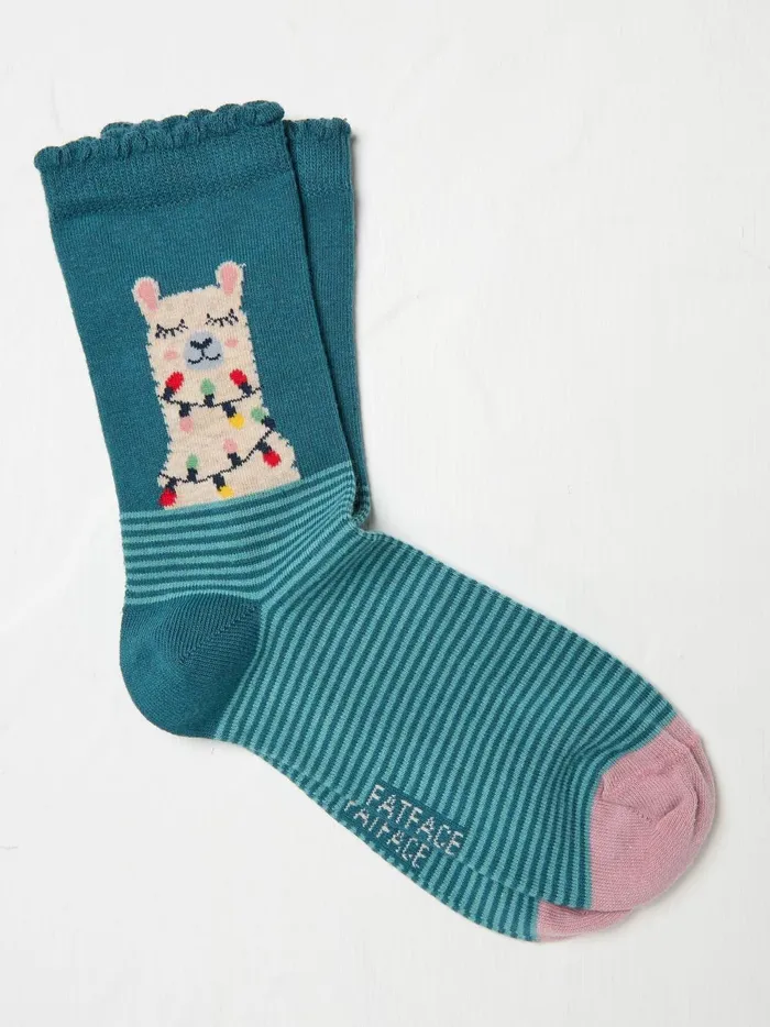 Women Socks and Tights Fat Face Blue Teal Llama Lights Socks 1 Pack
