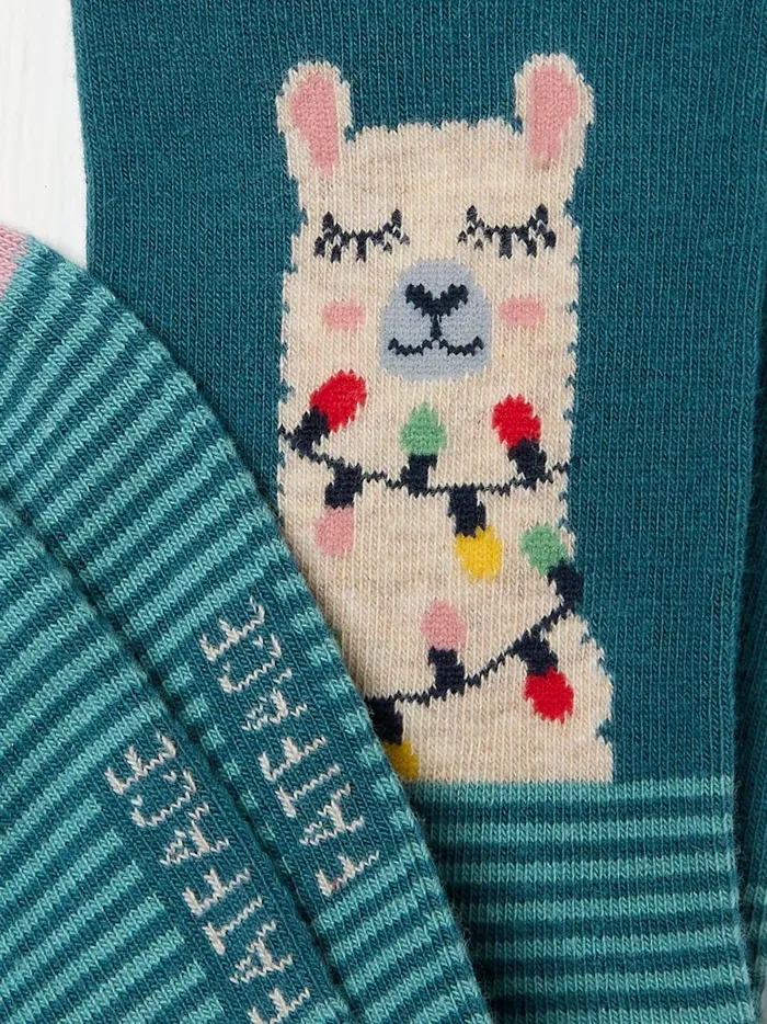 Women Socks and Tights Fat Face Blue Teal Llama Lights Socks 1 Pack