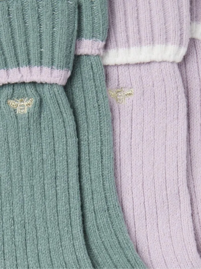 Women Socks and Tights Fat Face Green 2 Pairs Of Bee Embroidered Cosy Socks